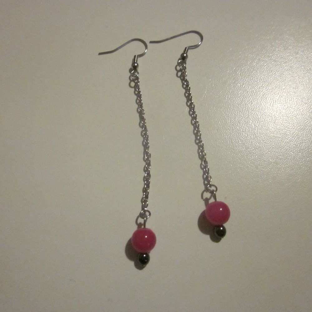 Pink & Hematite Chain Link Earrings